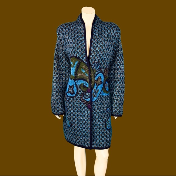 sincere Jackets & Blazers - Vintage 1980s Oversized Paisley Sweater Coat / M L